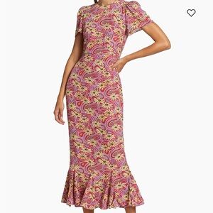 RHODE Vibrant Pink and Yellow Patterned Midi Dress